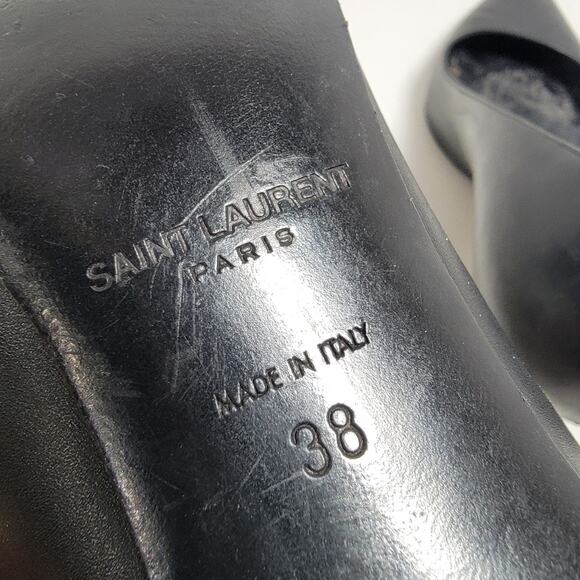 Saint Laurent Stiletto Heels 38 Point Toe Black Leather Classic YSL Paris - Picture 7 of 8
